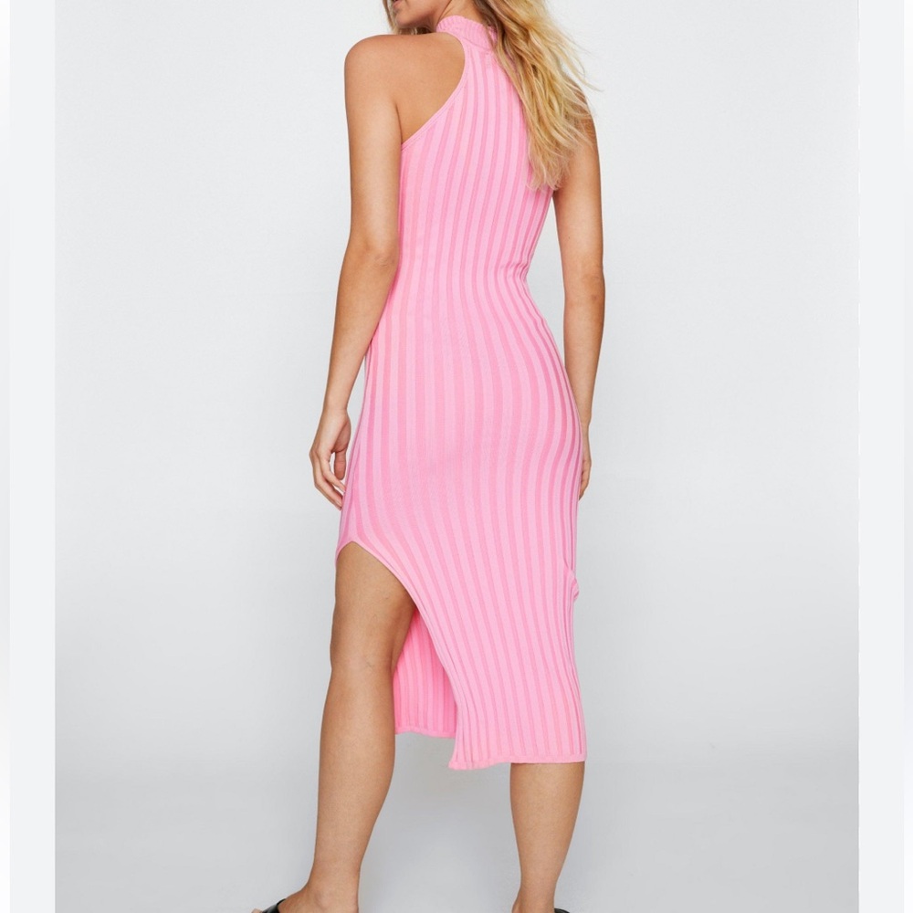 Nasty Gal Pink Ribbed Knit Racer back dress
